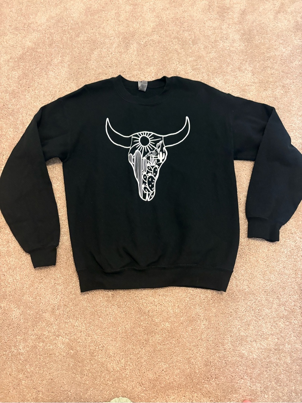 Black Graphic Bull Skull Crewneck Sweater